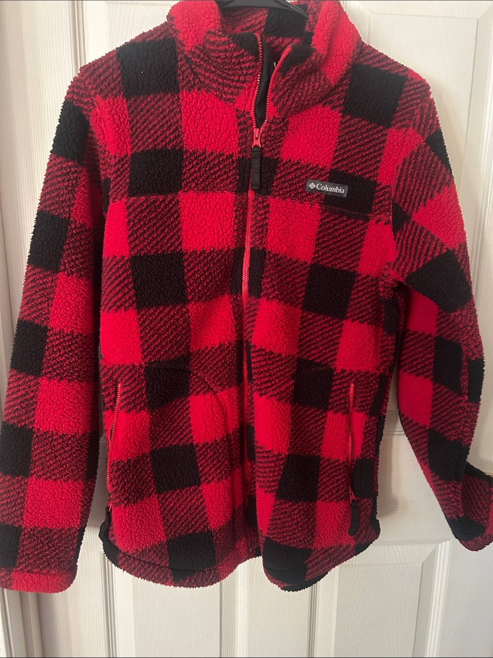 Columbia Red and Black Buffalo Plaid Sherpa Fleece Jacket